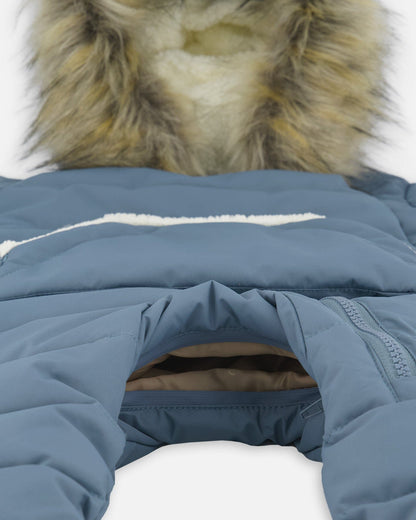 One-Piece Baby Snug Snowsuit Designed For Car Seat Dark Gray Blue