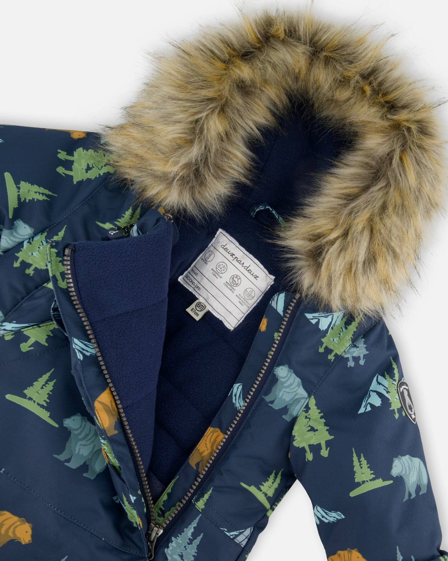 One-Piece Baby Play Snowsuit Designed For Car Seat Navy Animal Print