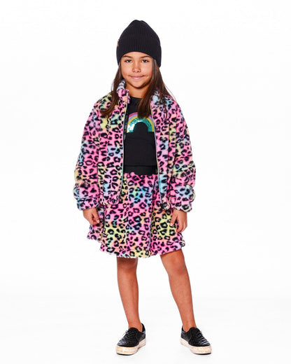 Faux Fur Zipped Jacket Multicolor Leopard