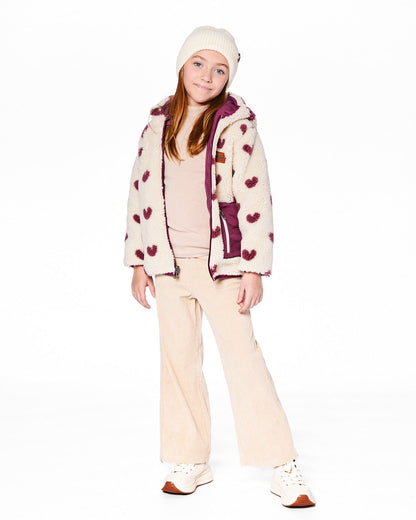 Reversible Mid-Season Sherpa Jacket Burgundy Heart