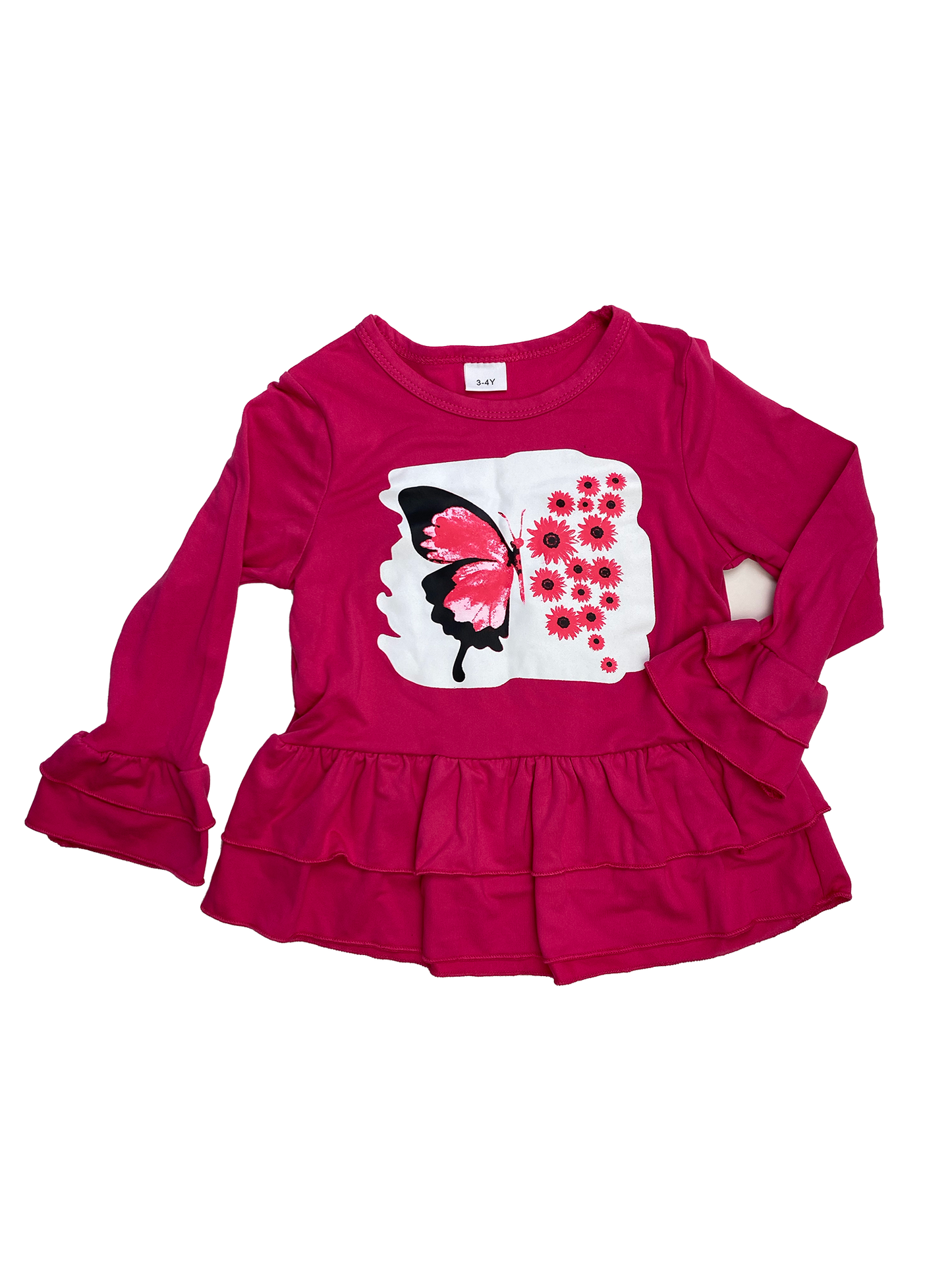 Pink Long Sleeve Shirt with Butterfly 3-4T