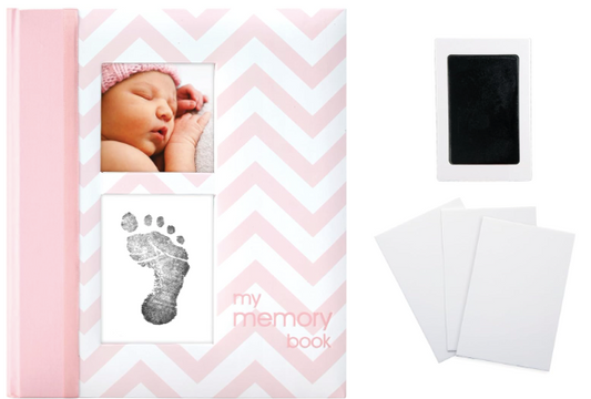 Pearhead Pink Chevron Baby Book with Clean-Touch Ink Pad