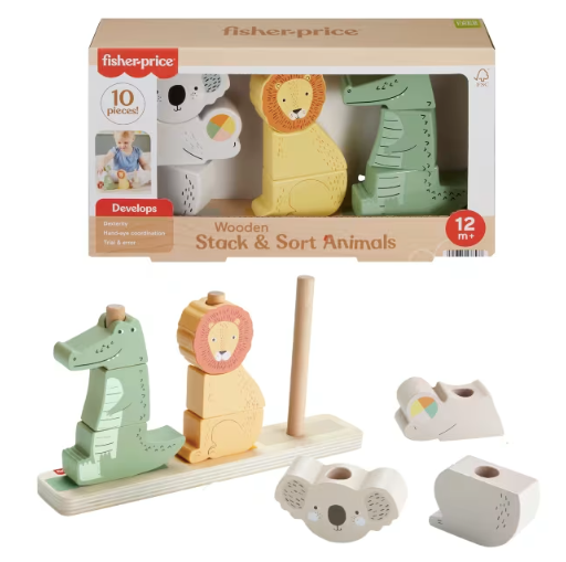 Fisher-Price Wooden Stack & Sort Animals 12M+