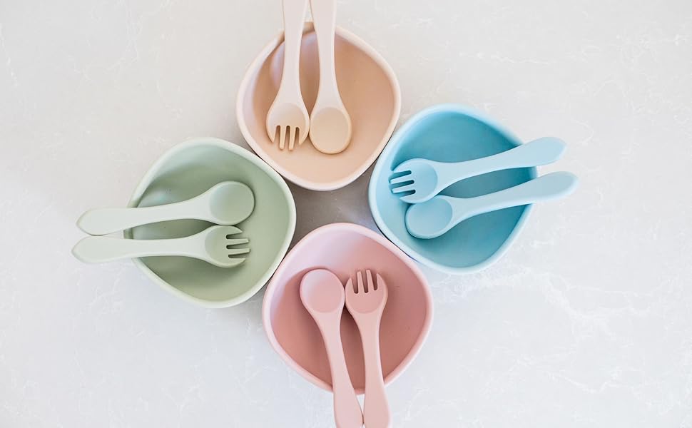 teemi baby Silicone Bowl, Fork & Spoon Set