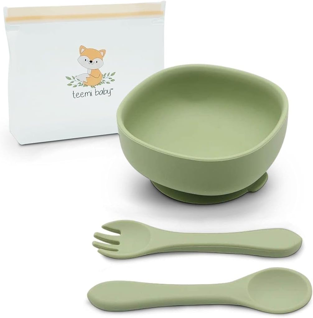 teemi baby Silicone Bowl, Fork & Spoon Set