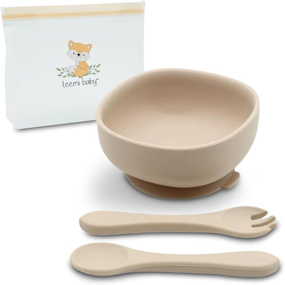 teemi baby Silicone Bowl, Fork & Spoon Set