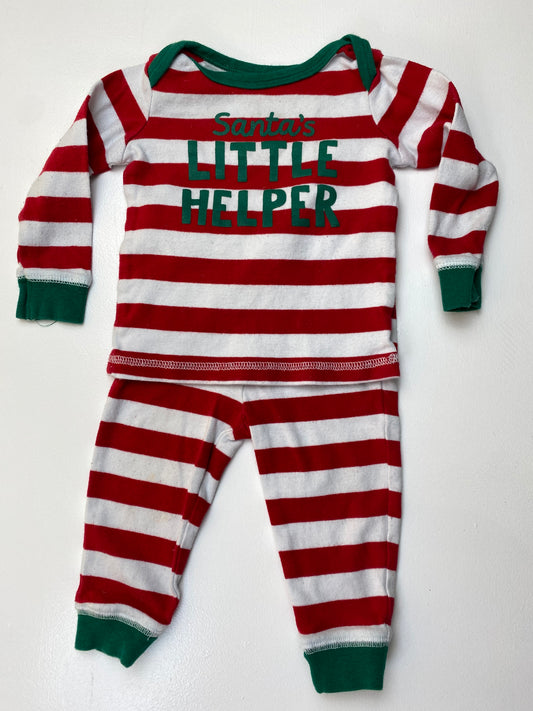George Red and White Striped PJ’s with "Santa's Little Helper" 6-12M