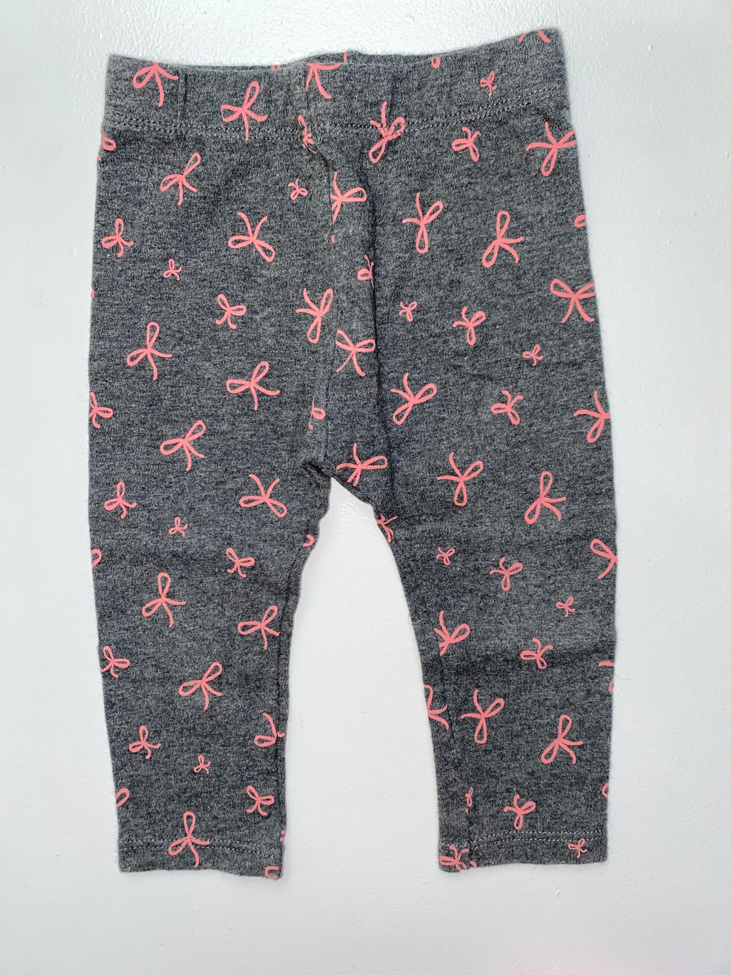 Pekkle Grey Leggings with Pink Bows 9M