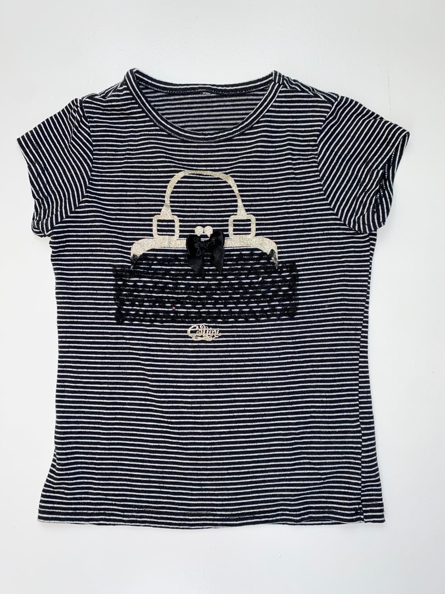 Black and White Striped T-Shirt with Purse 4T