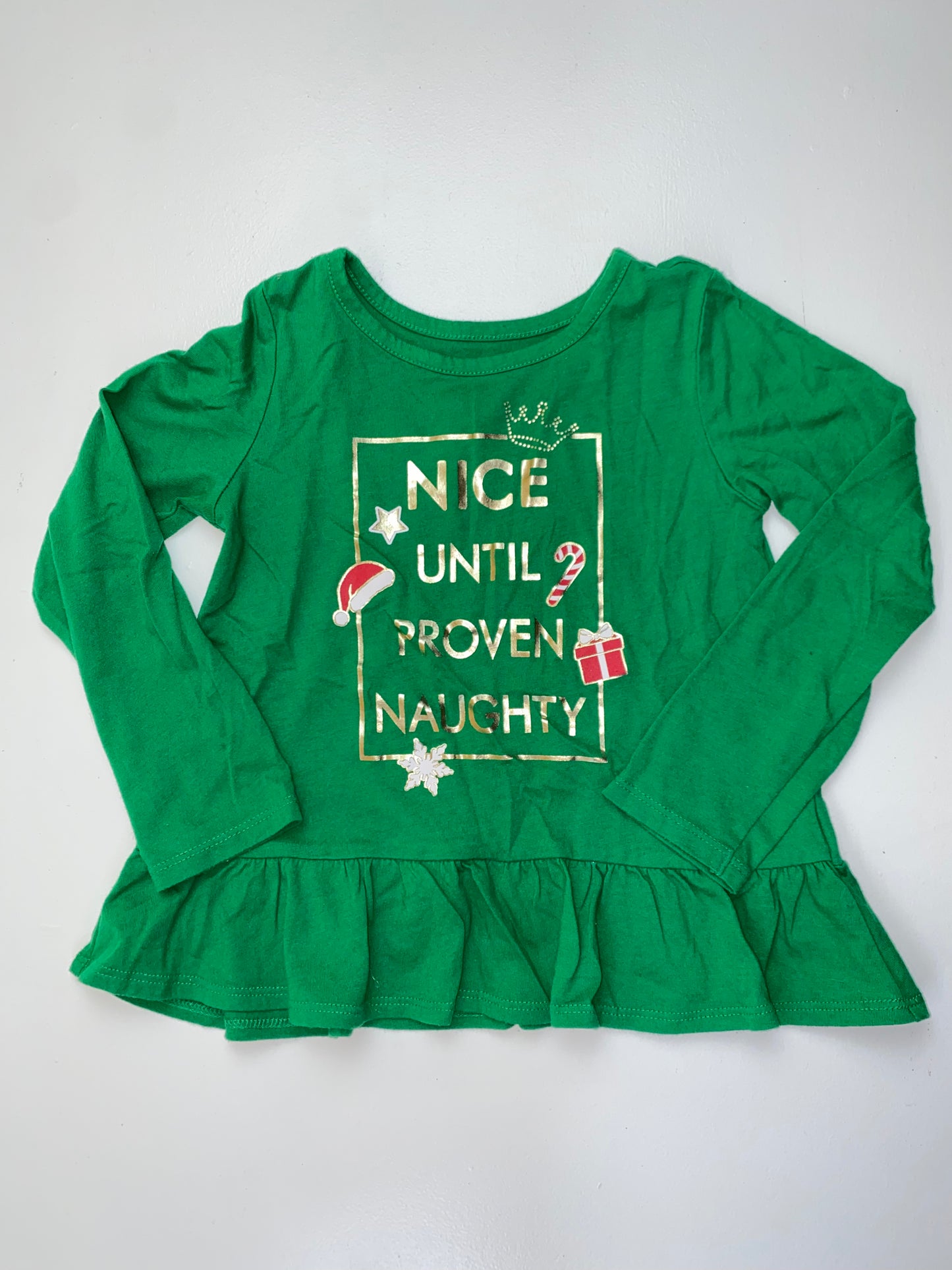 The Children's Place Green Long Sleeve Shirt "Naughty Until Proven Nice" 4T