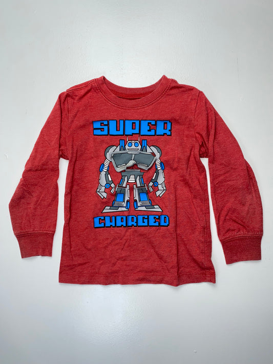 OshKosh Red Long Sleeve Shirt "Super Charged" Robot 3T