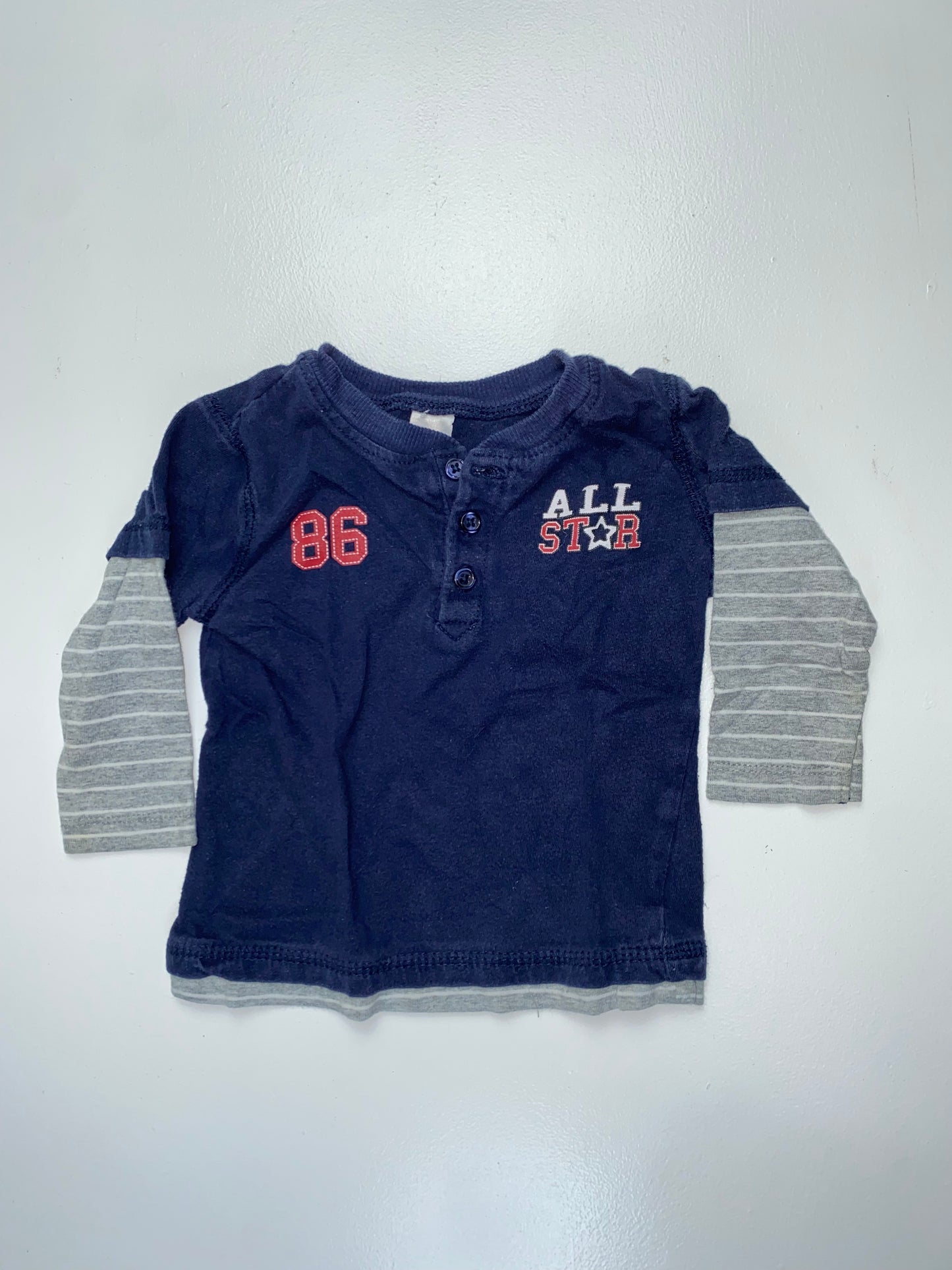 George Navy Long Sleeve Henley Shirt "All Star" 12-18M