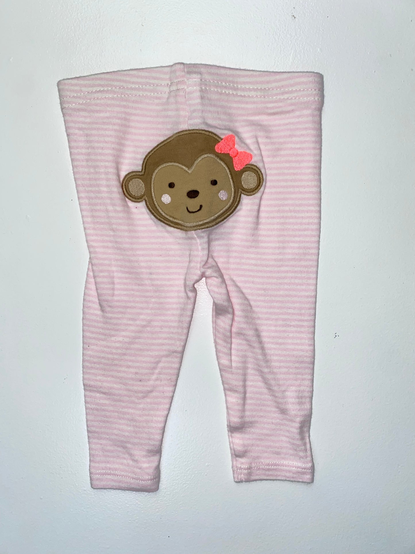 Child of Mine Pink Striped Monkey Leggings 0-3M