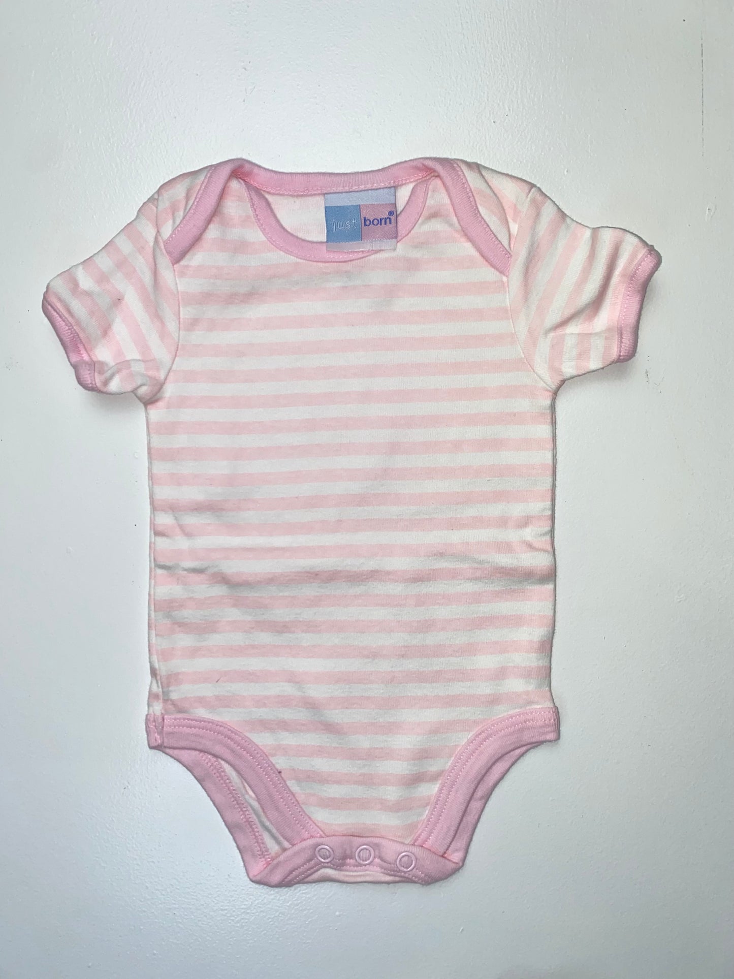 Just Born Pink and White Striped Onesie 0-3M