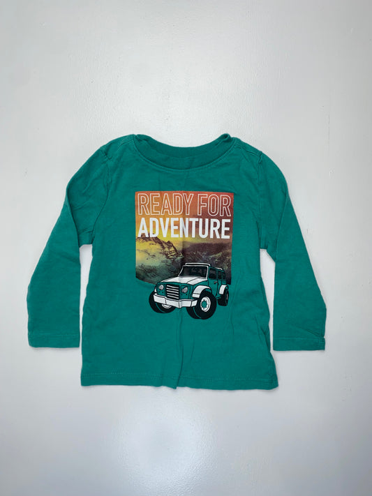 Old Navy Teal Long Sleeve Shirt with "Adventure" 12-18M