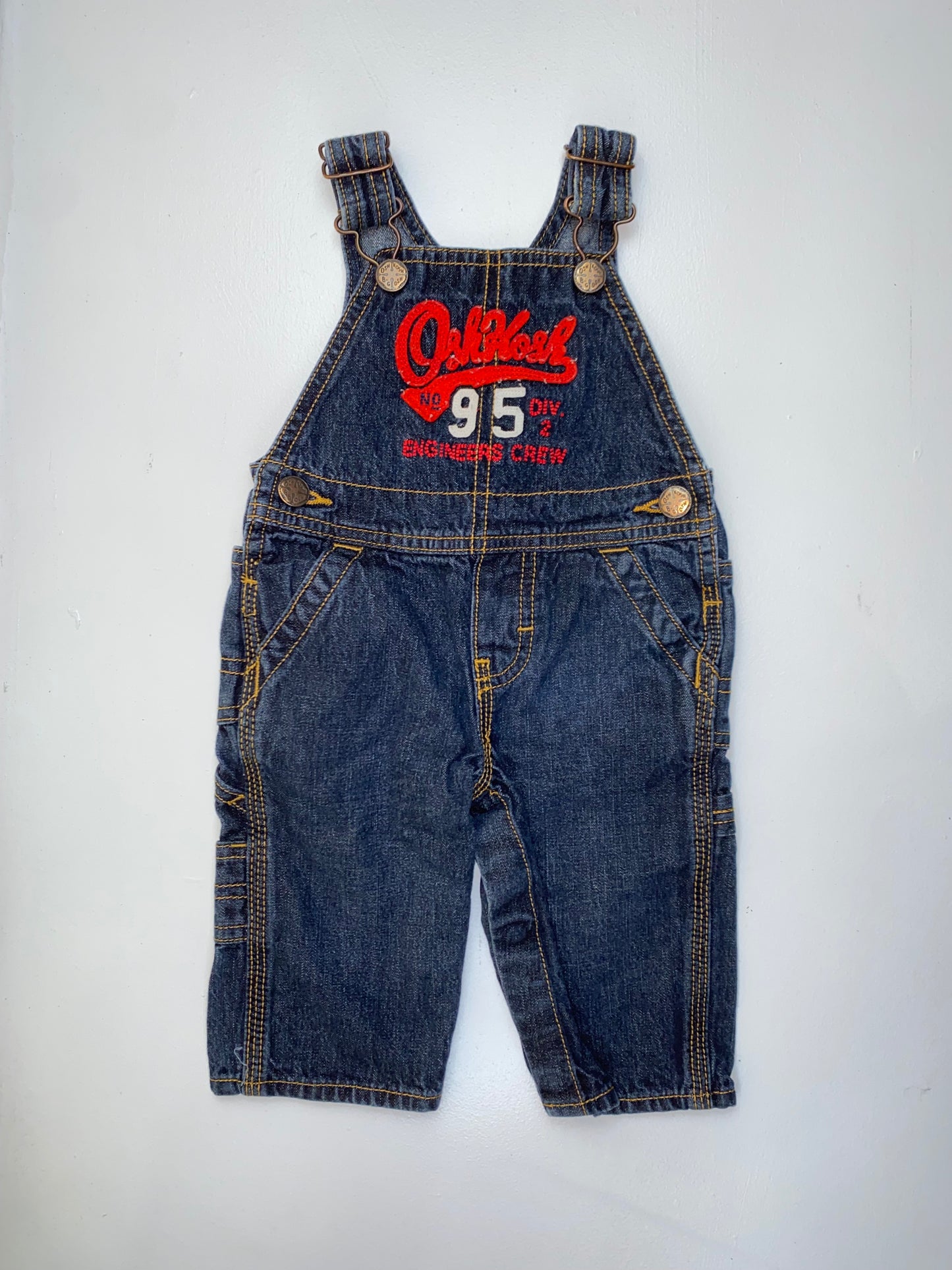 OshKosh Dark Wash Overalls with Embroidered Brand 6M