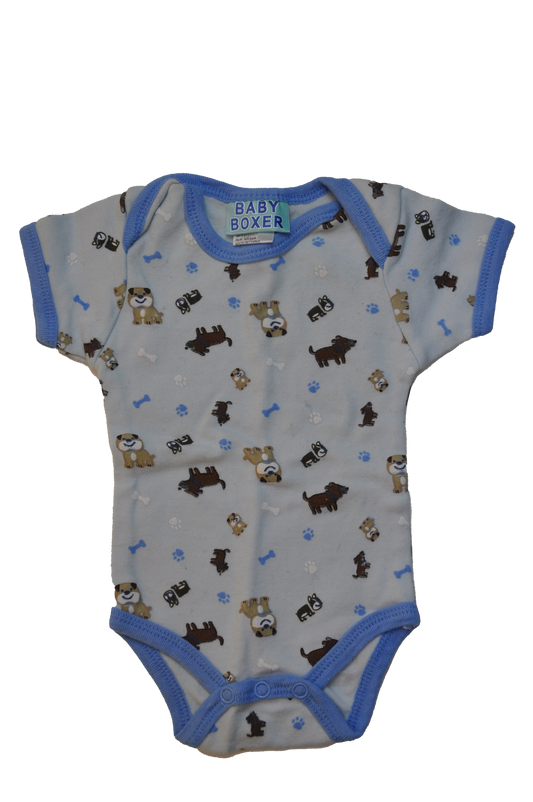 Baby Boxer Blue Onesie with Dogs, Bones & Paw Prints 6-9M