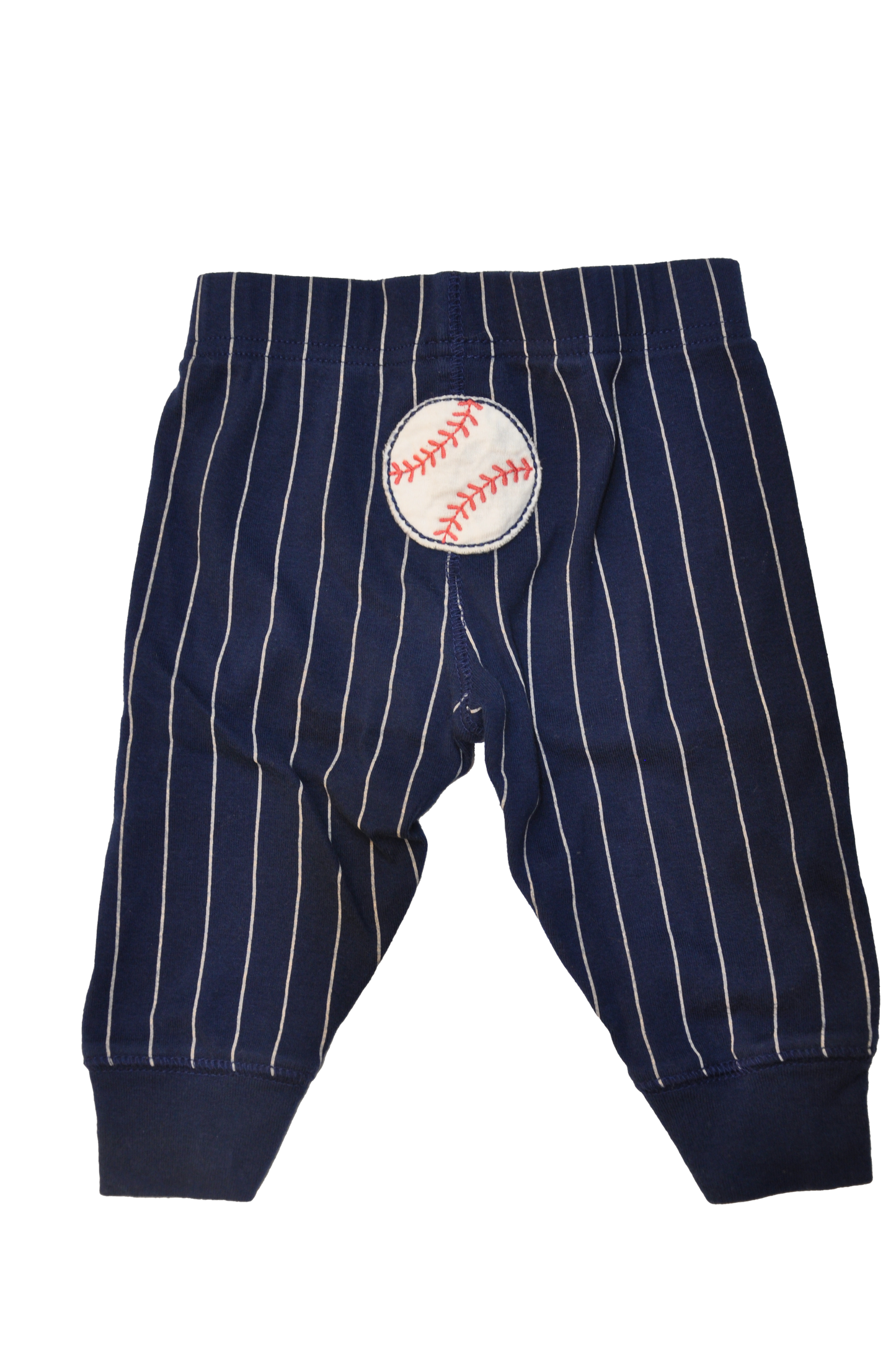 Child of Mine Navy Striped Pull-On Pants with Baseball Bum 6-9M