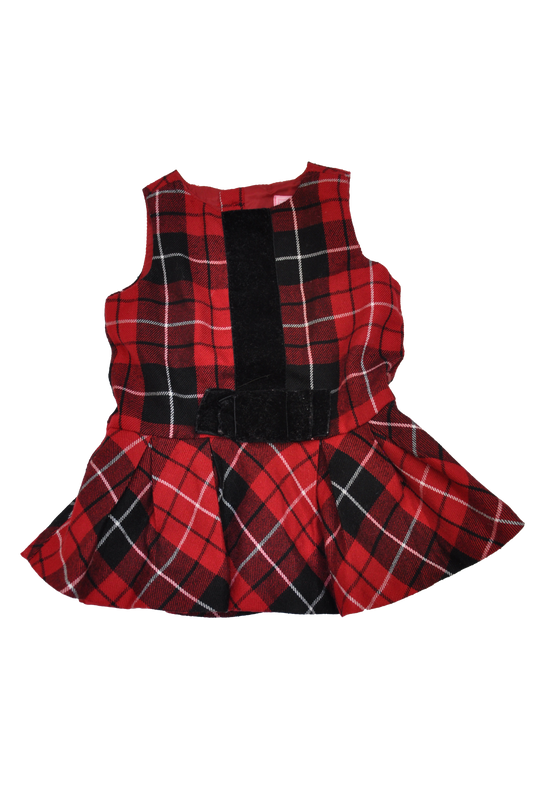 The Children's Place Red Plaid Dress with Black Bow 0-3M