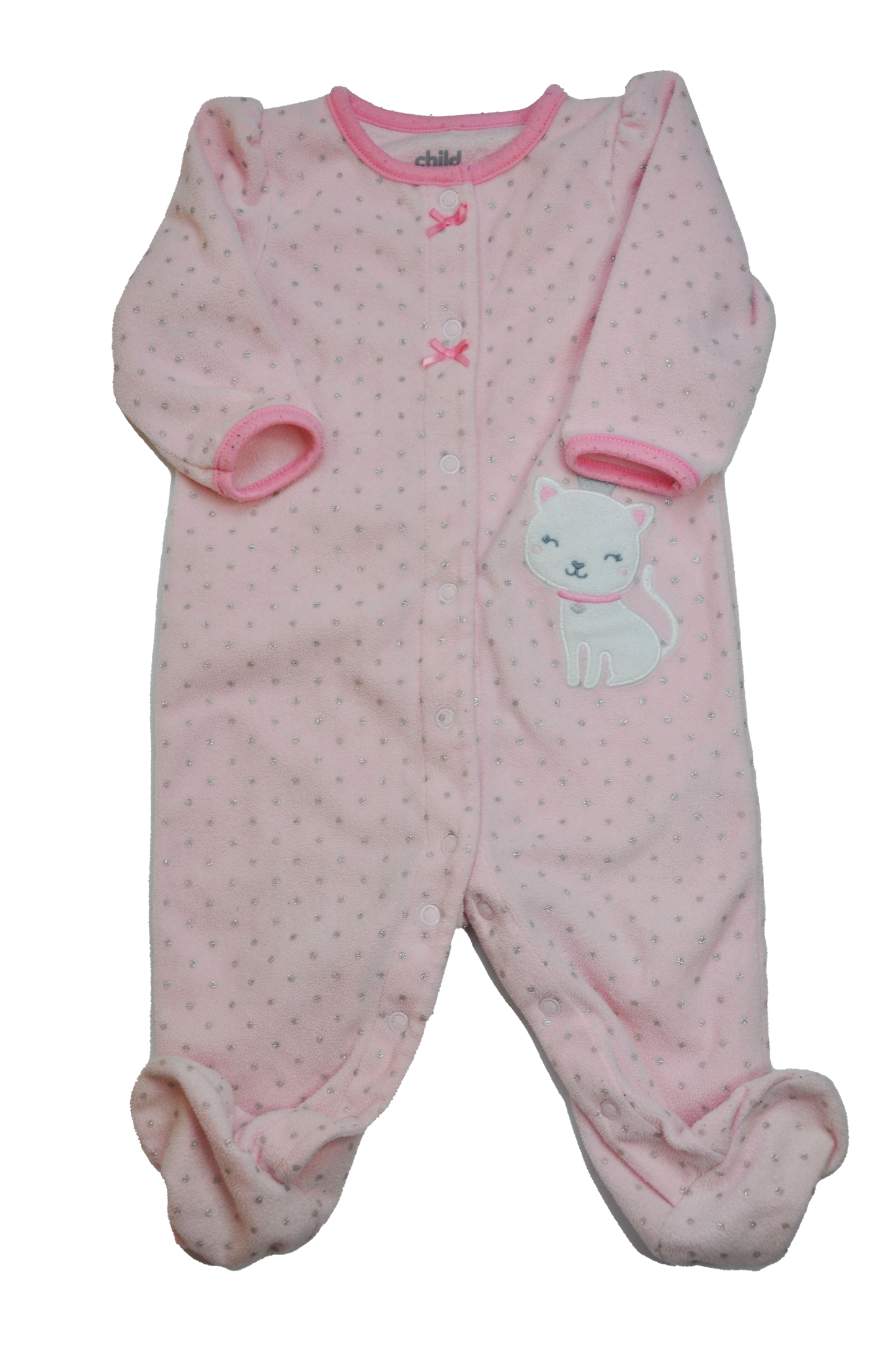 Child of Mine Pink Fleece Footed Sleeper with Cat 3-6M