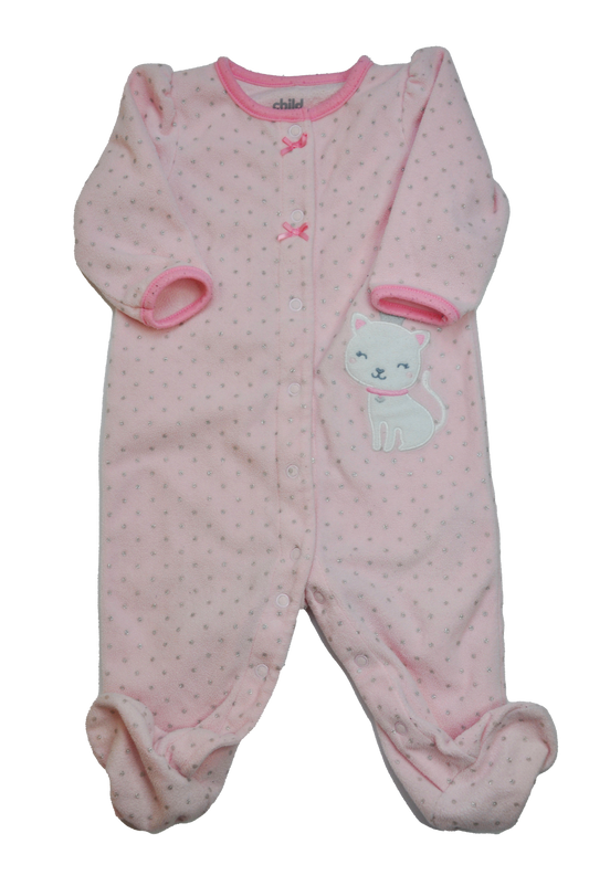 Child of Mine Pink Fleece Footed Sleeper with Cat 3-6M