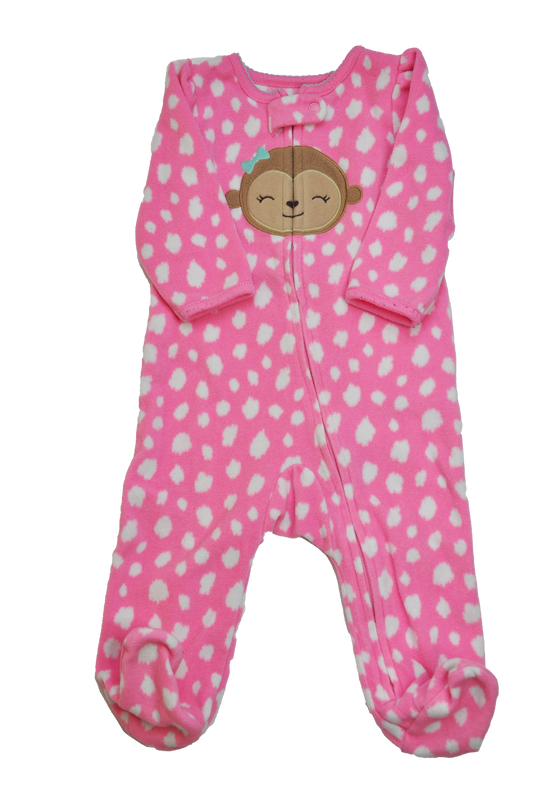 Child of Mine Pink Fleece Footed Sleeper with Monkey 3-6M