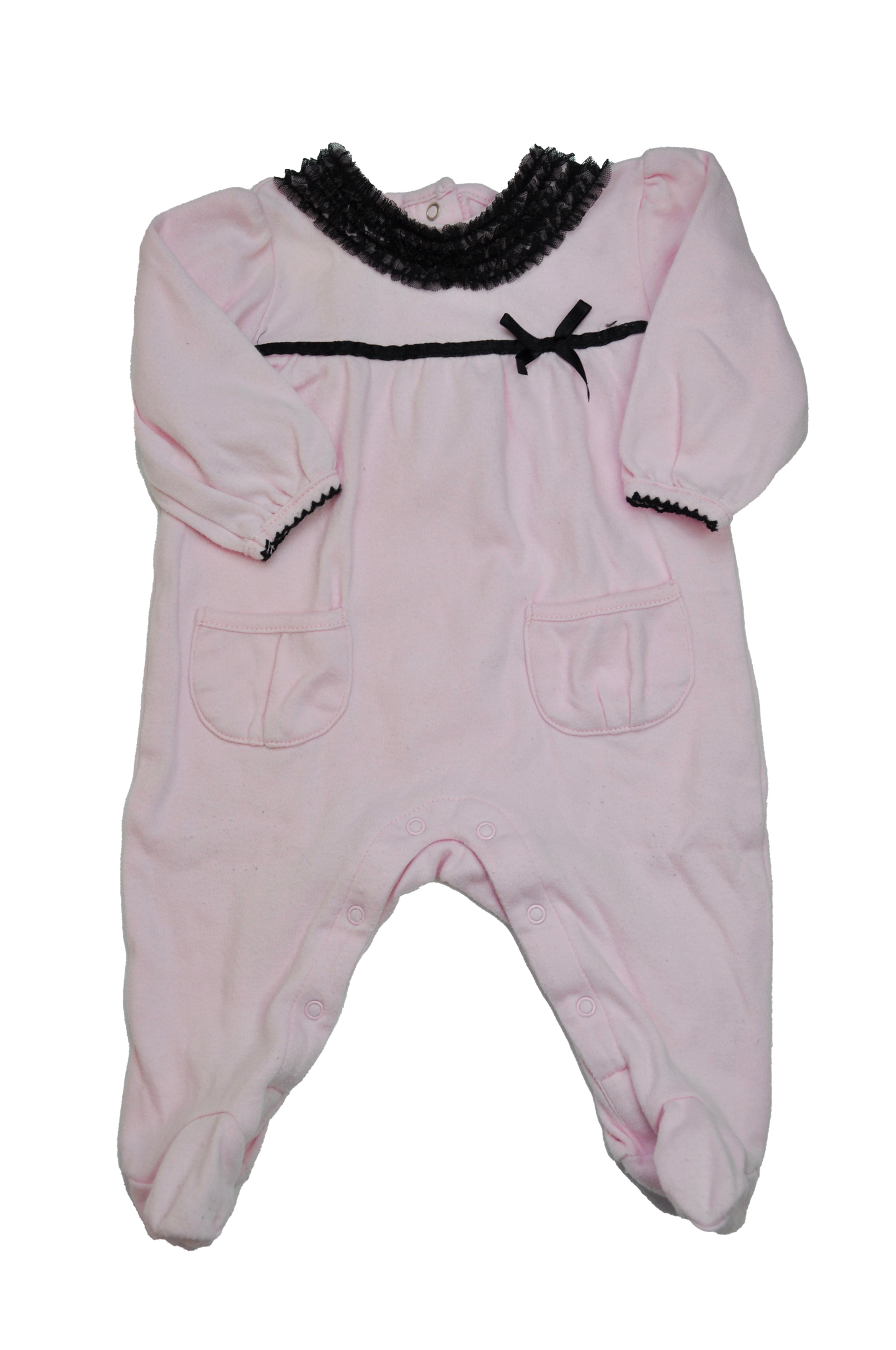 George Pink Footed Sleeper with Black Frilly Collar 6M