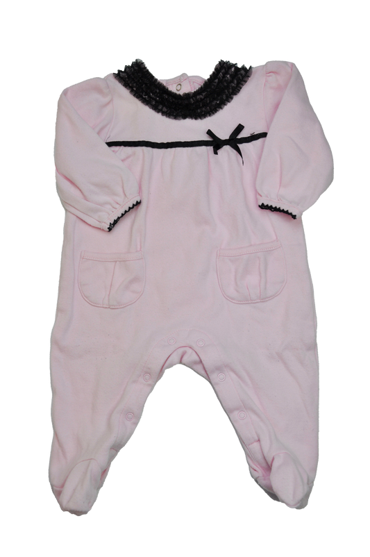 George Pink Footed Sleeper with Black Frilly Collar 6M