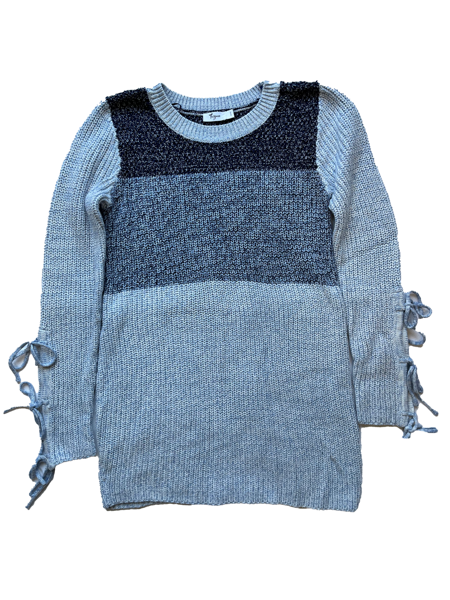 Thyme Blue Sweater with Decorative Sleeves XS