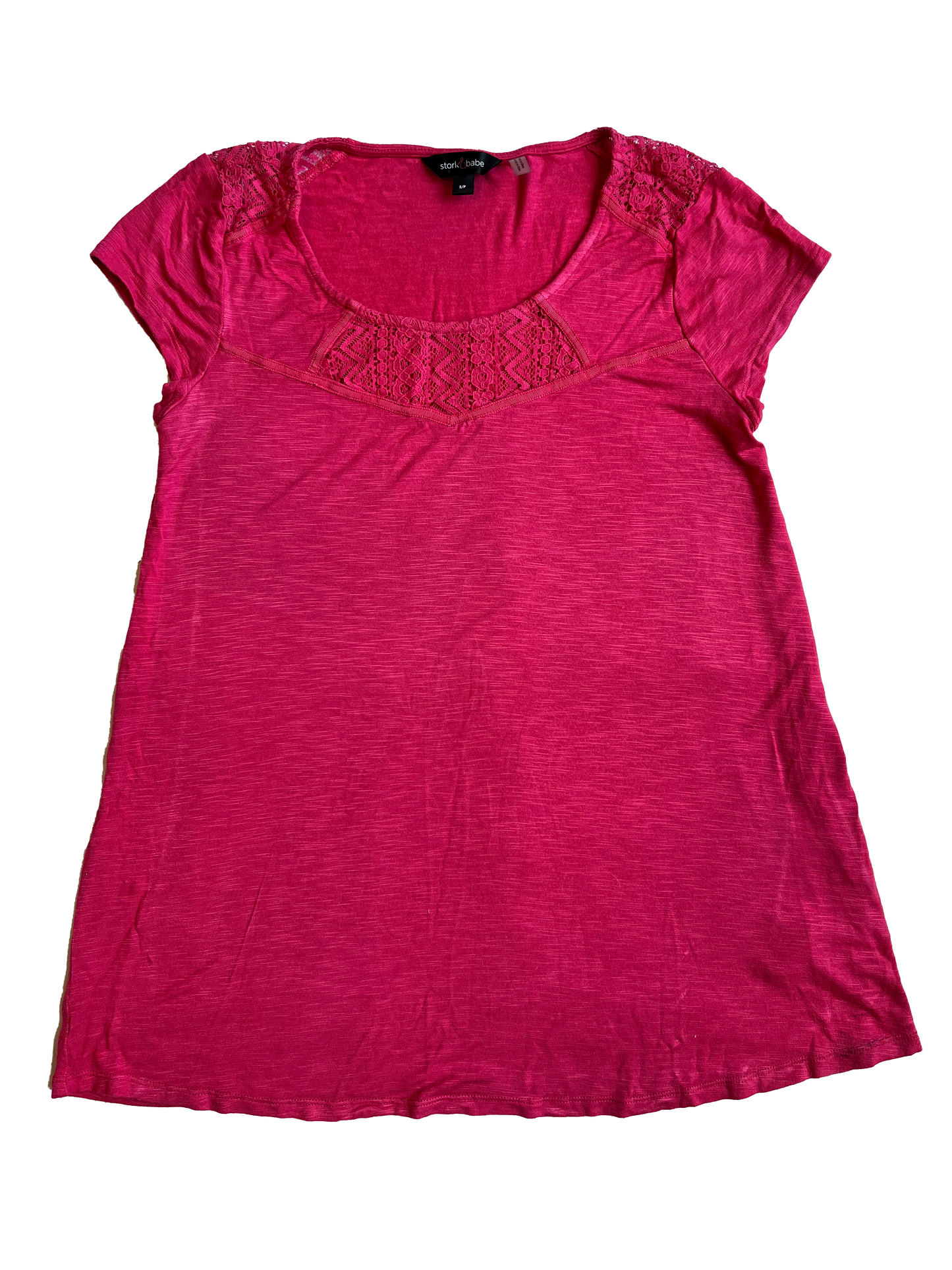 Stork & Baby Pink Maternity Top with Lace Sm