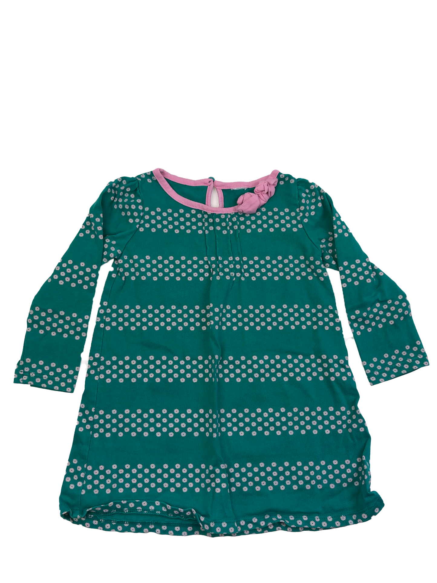 Green Long Sleeve Shirt with Pink Collar & Bow 4-5