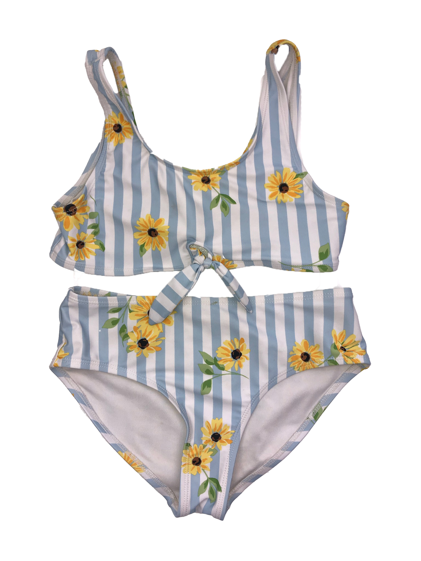 Old Navy Blue & White Striped Bikini with Flowers 10-12