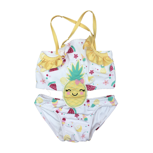 Coyote and Co White Swimsuit with Pineapple Applique 12-18M