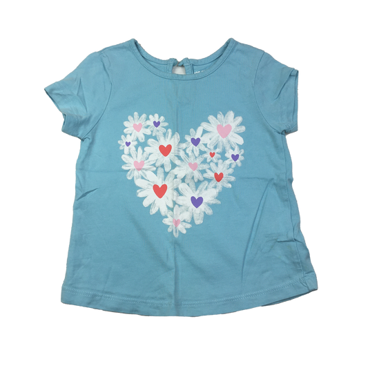 Joe Fresh Turquoise T-Shirt with Daisy Heart 12-18M