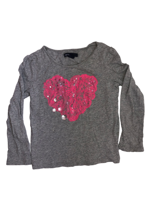 ❗️Small Hole: Gap Kids Grey Long Sleeve with Pink Heart 6-7