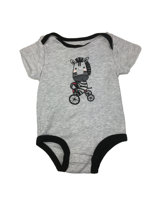 Roco Co Grey Onesie with Zebra on Tricycle 6M