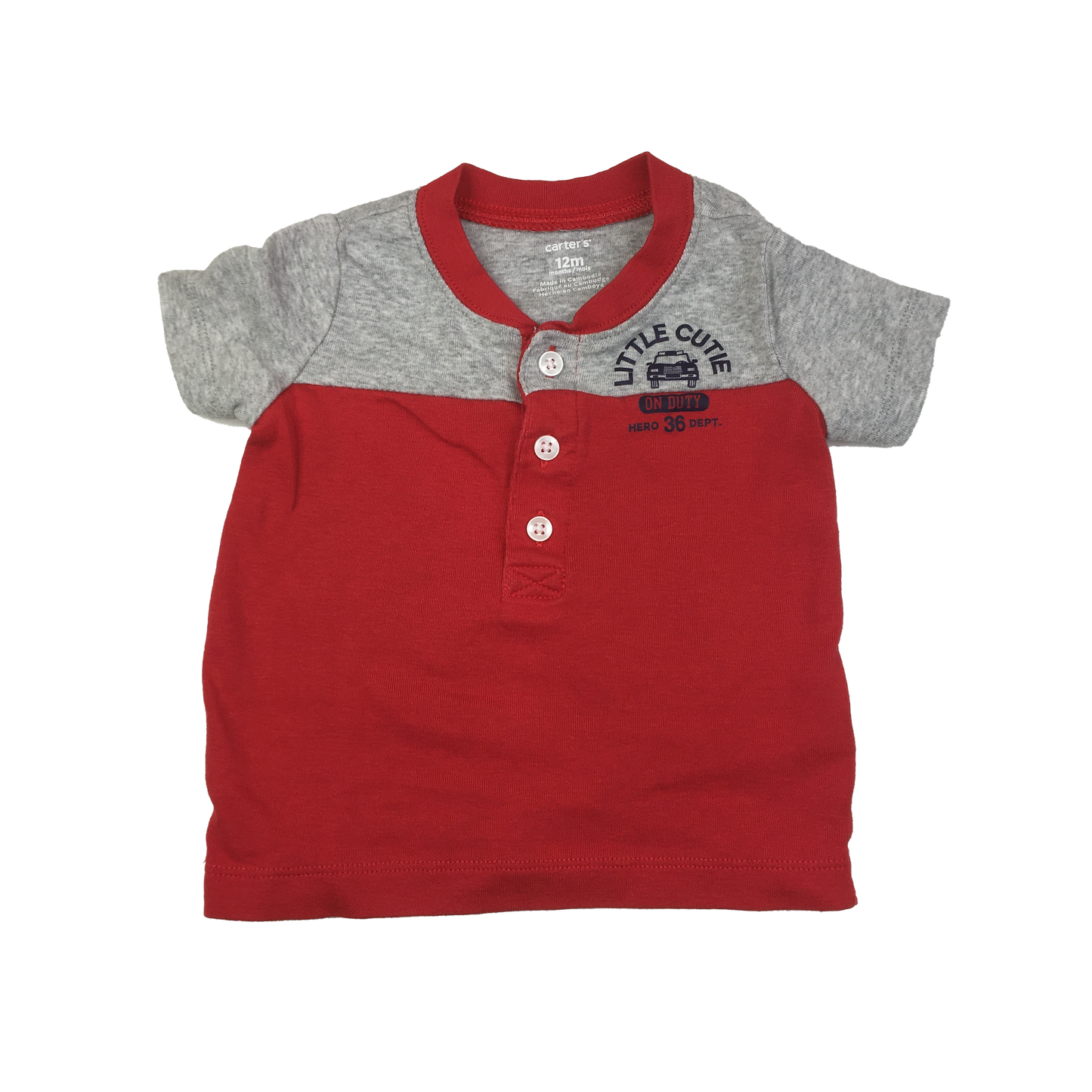 Carter's Red & Grey T-Shirt with Police Car "Little Cutie On Duty" 12M