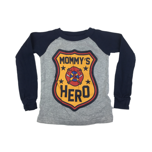 The Children's Place Grey & Navy Raglan Shirt with "Mommy's Hero" 12-18M