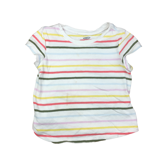 ❗️Stained: Old Navy White T-Shirt with Mutlicoloured Stripes 18-24M