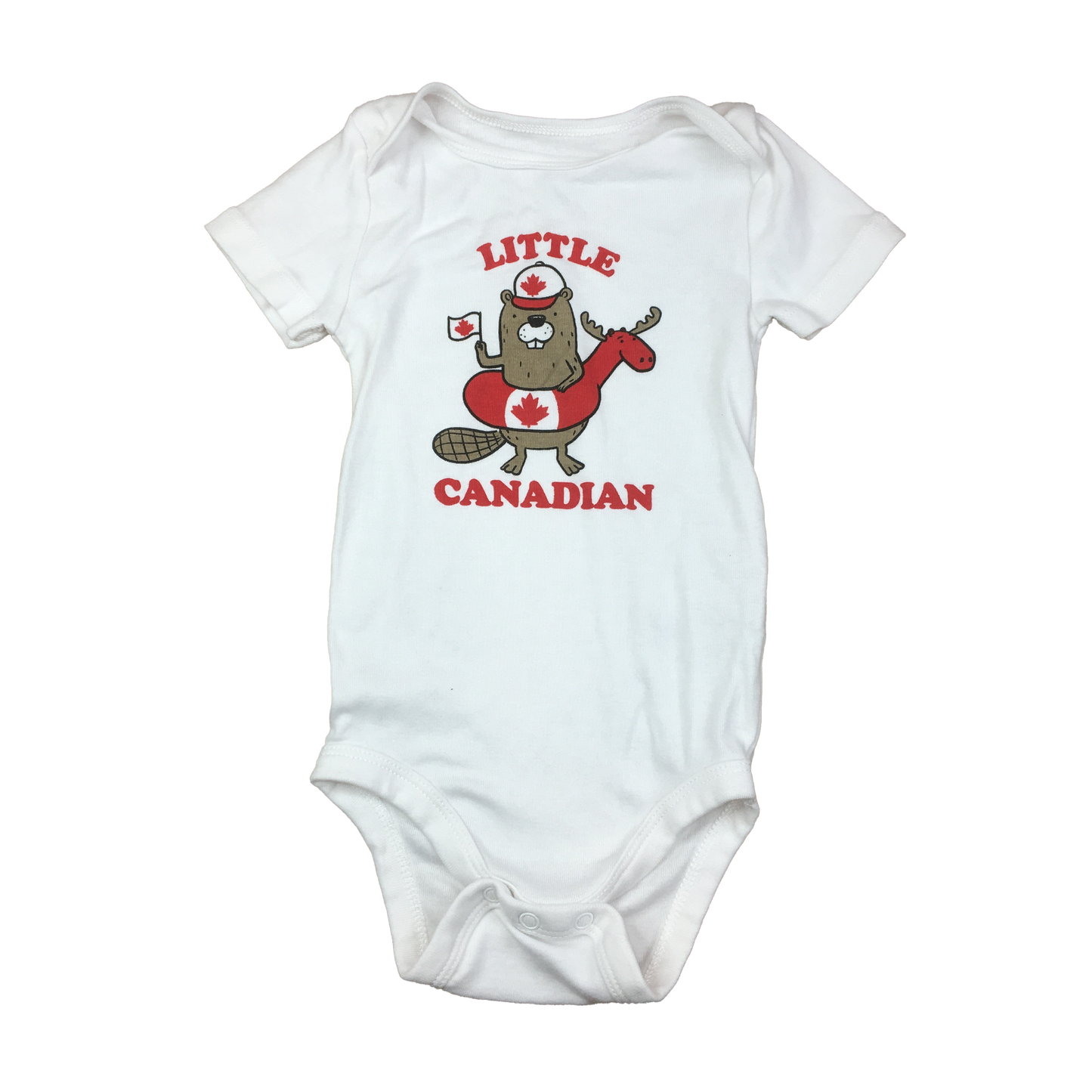 Joe Fresh White Onesie with Beaver "Little Canadian" 12-18M