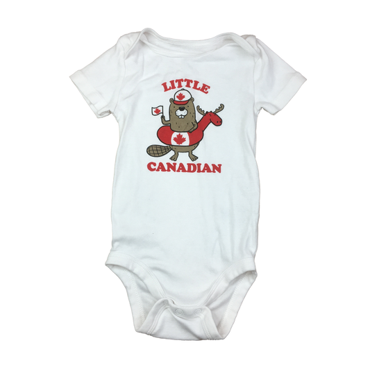 Joe Fresh White Onesie with Beaver "Little Canadian" 12-18M