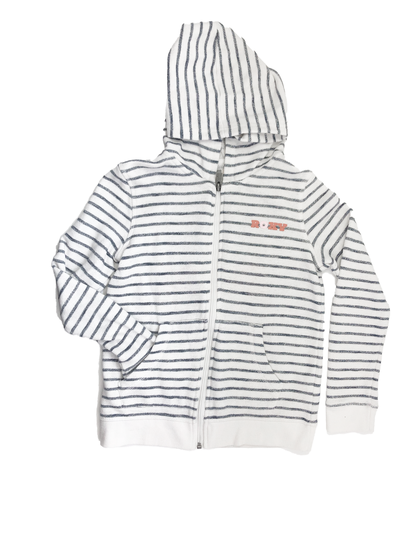 Roxy White Hooded Zip-Up with Navy Stripes 10