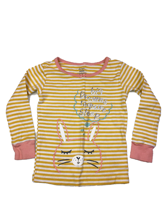 Carter's Yellow & White Striped Long Sleeve PJ Top with Bunny 2T