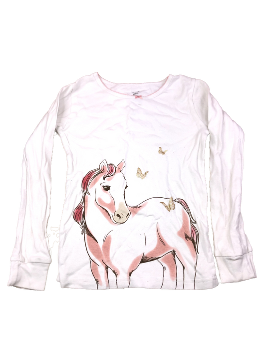 Carter's White Long Sleeve PJ Top with Horse & Butterflies 8