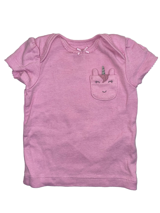 Child of Mine Pink T-Shirt with Unicorn Pocket 0-3M