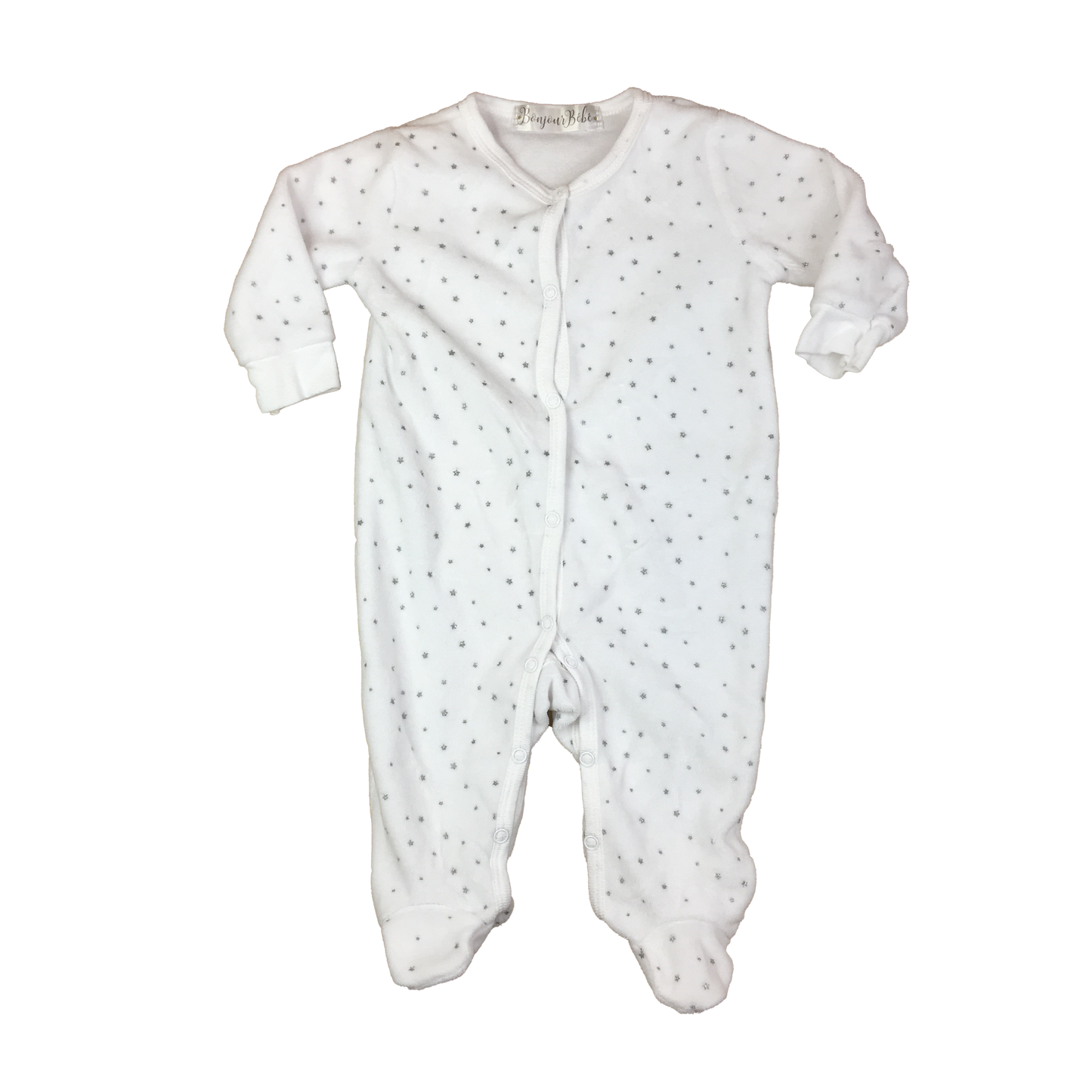 Bonjour Bebe White Footed Sleeper with Silver Polka Dots 3-6M