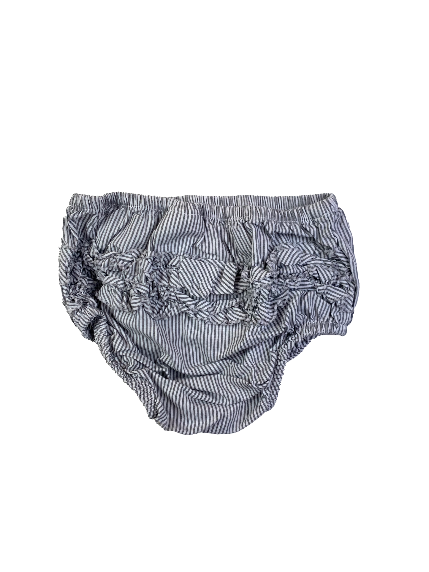 Grey & White Striped Bloomers with Ruffle Bum 6-9M