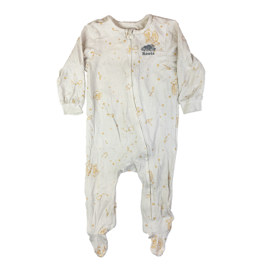 Roots White Footed Sleeper with Gold Beaver Print 3-6M