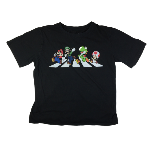 Super Mario Black T-Shirt with Mario, Luigi, Yoshi & Mushroom 14-16