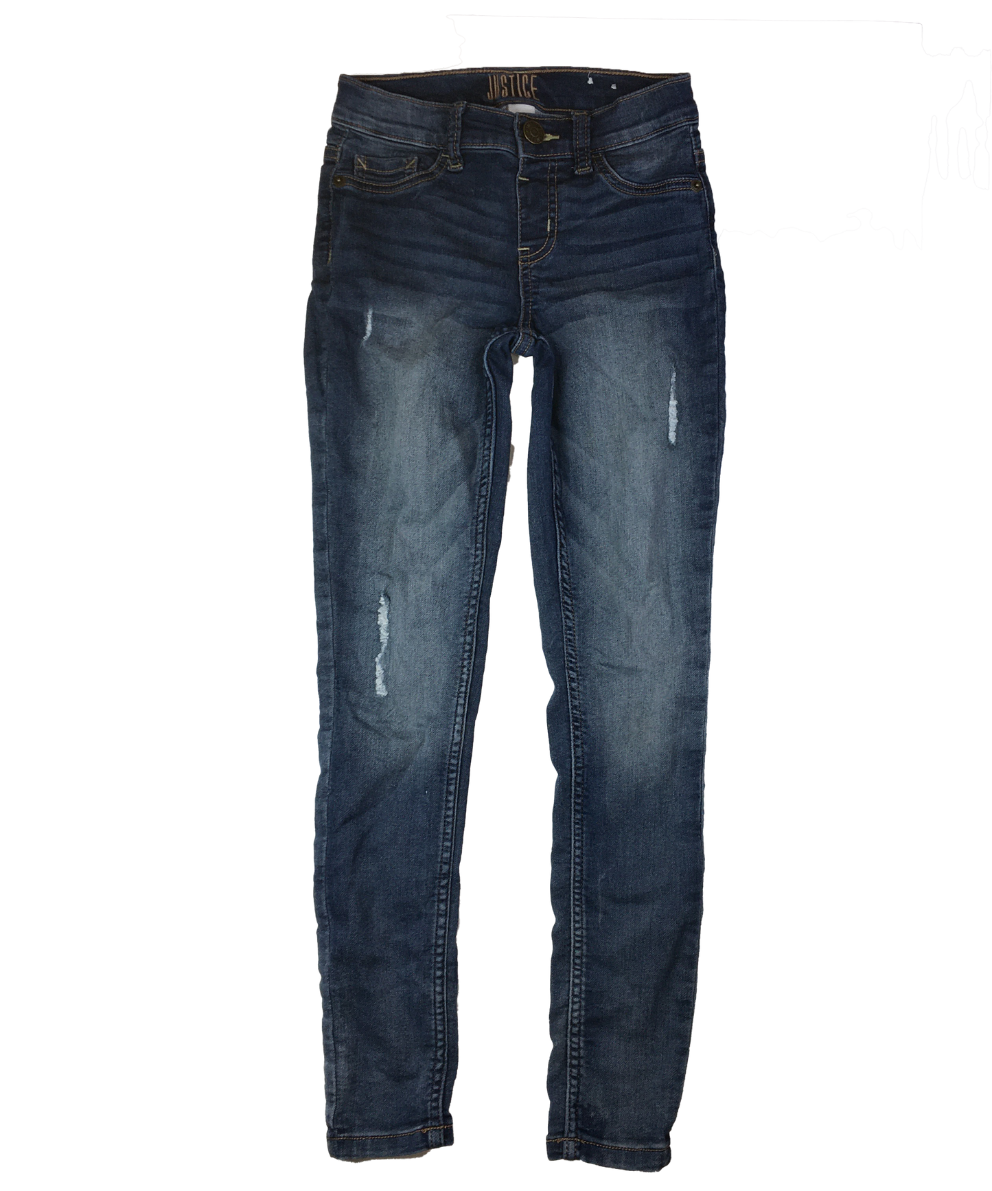 Justice Skinny Leg Mid Rise Dark Wash Distressed Jeans 12